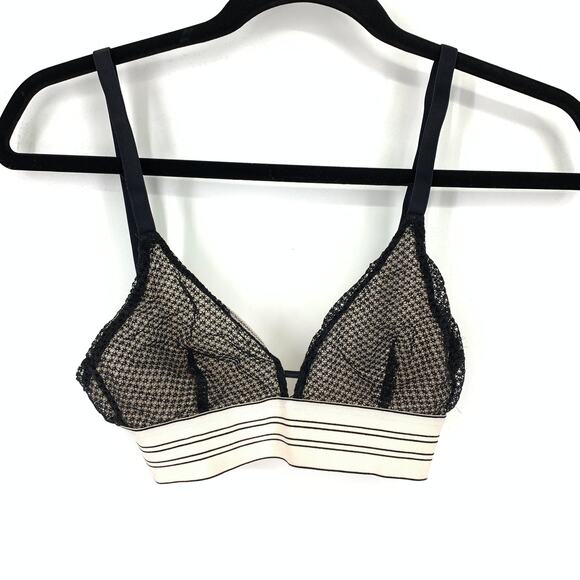 LIVELY Bra Women's Size Small Mesh Geo Lace Bralette Black Cream - Picture 3 of 6